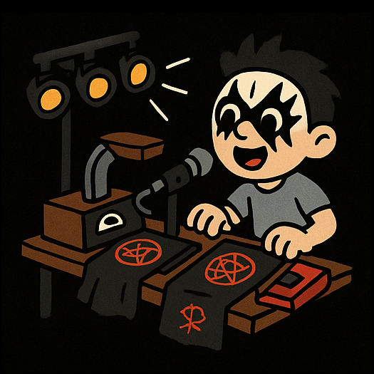 Kid sells true black metal merch